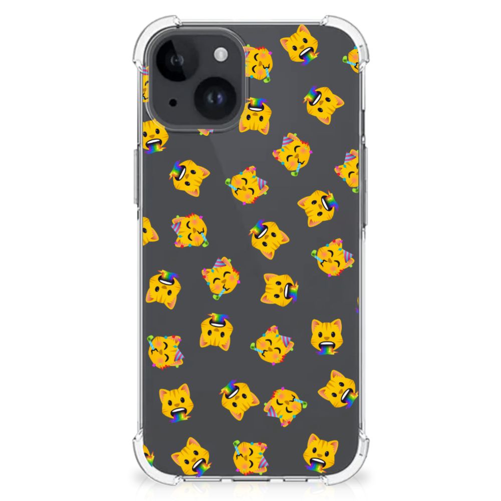 Doorzichtige Silicone Hoesje voor iPhone 15 Plus Katten Emojis