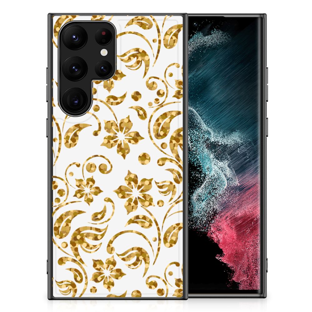 Samsung Galaxy S23 Ultra Bloemen Hoesje Gouden Bloemen