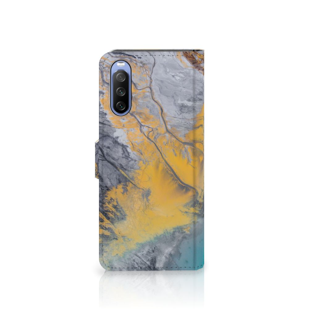 Sony Xperia 10 III Bookcase Marble Blue Gold