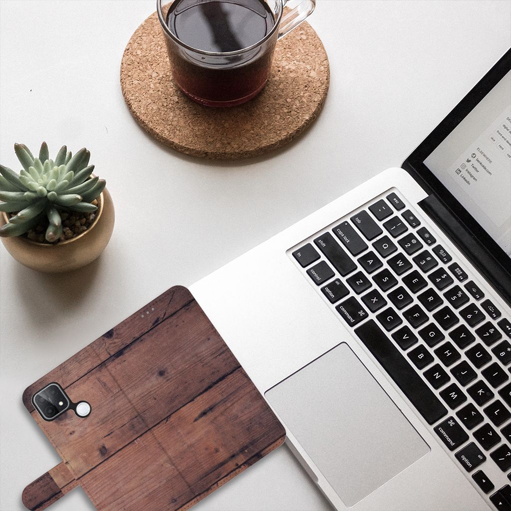 OPPO A15 Book Style Case Old Wood