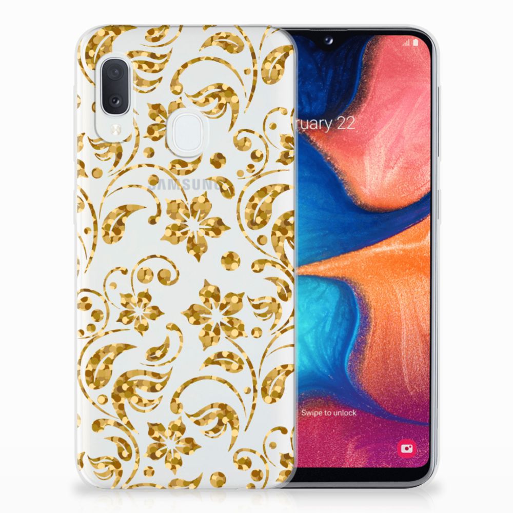 Samsung Galaxy A20e TPU Case Gouden Bloemen