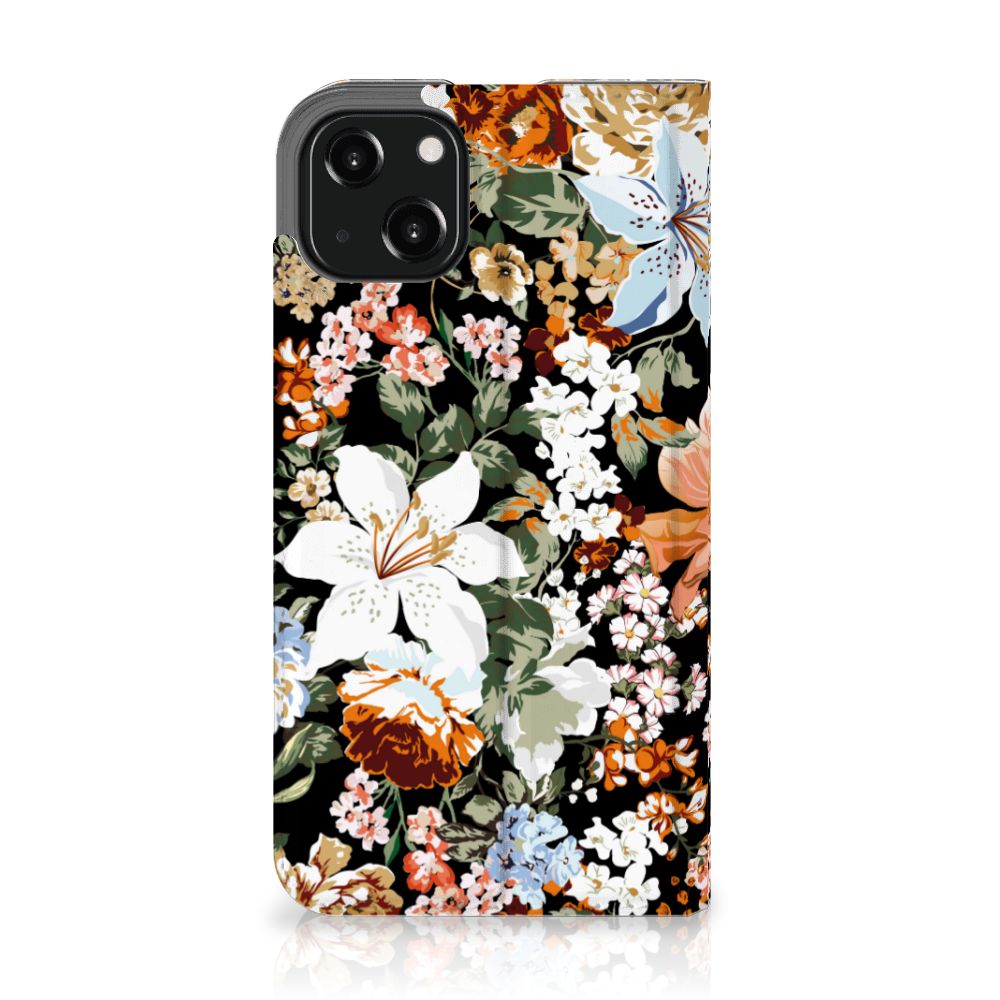 Smart Cover voor iPhone 13 Dark Flowers met kleurrijke bloemen op zwarte achtergrond