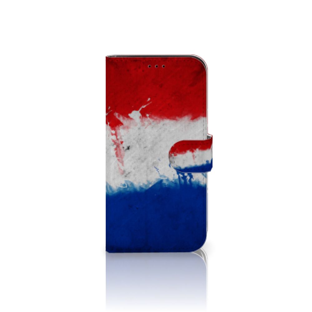 iPhone 13 Pro Bookstyle Case Nederland met artistiek design van de Nederlandse vlag in rood, wit en blauw.