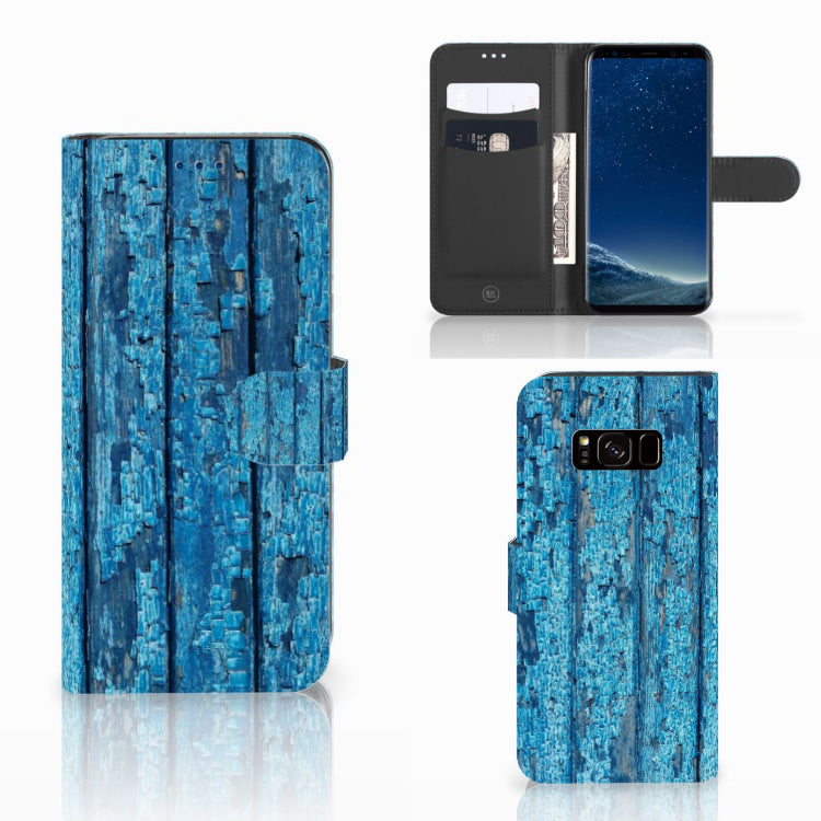 Samsung Galaxy S8 Book Style Case Wood Blue