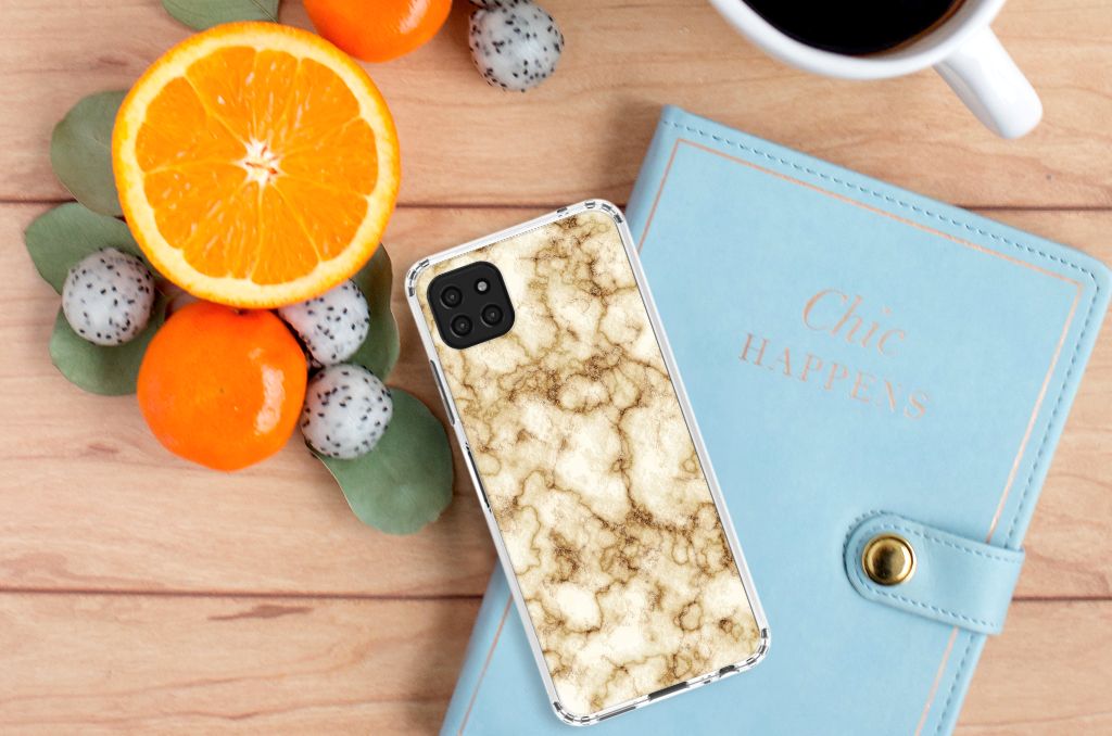 Samsung Galaxy A22 5G Anti-Shock Hoesje Marmer Goud B2C Telecom
