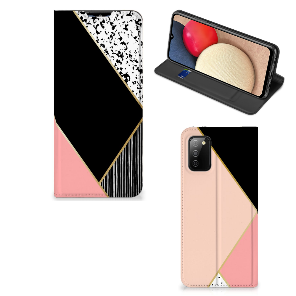 Samsung Galaxy M02s | A02s Stand Case Zwart Roze Vormen - B2C Telecom