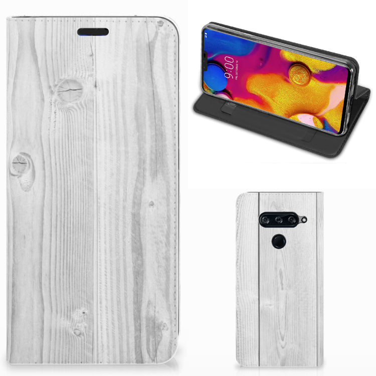 LG V40 Thinq Book Wallet Case White Wood