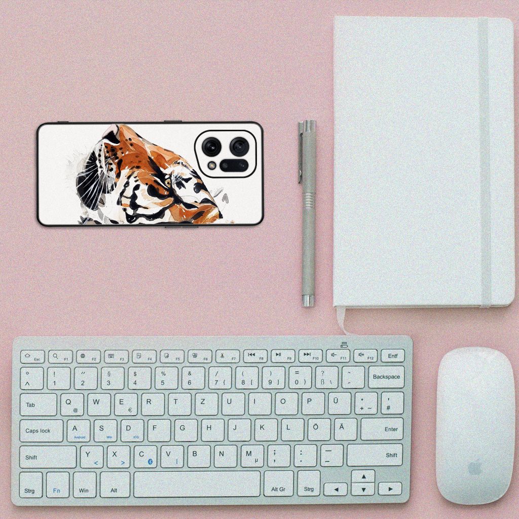 Kleurrijke Telefoonhoesje OPPO Find X5 Watercolor Tiger B2C Telecom