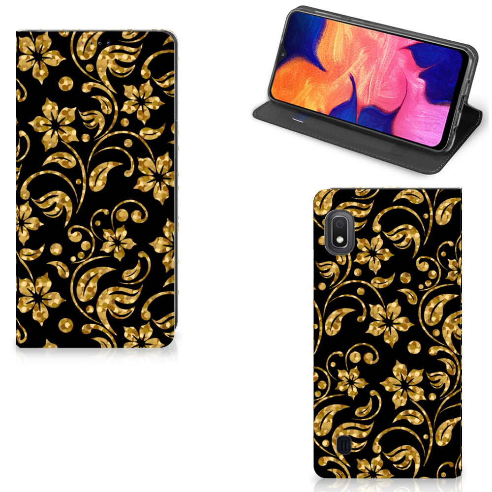 Samsung Galaxy A10 Smart Cover Gouden Bloemen