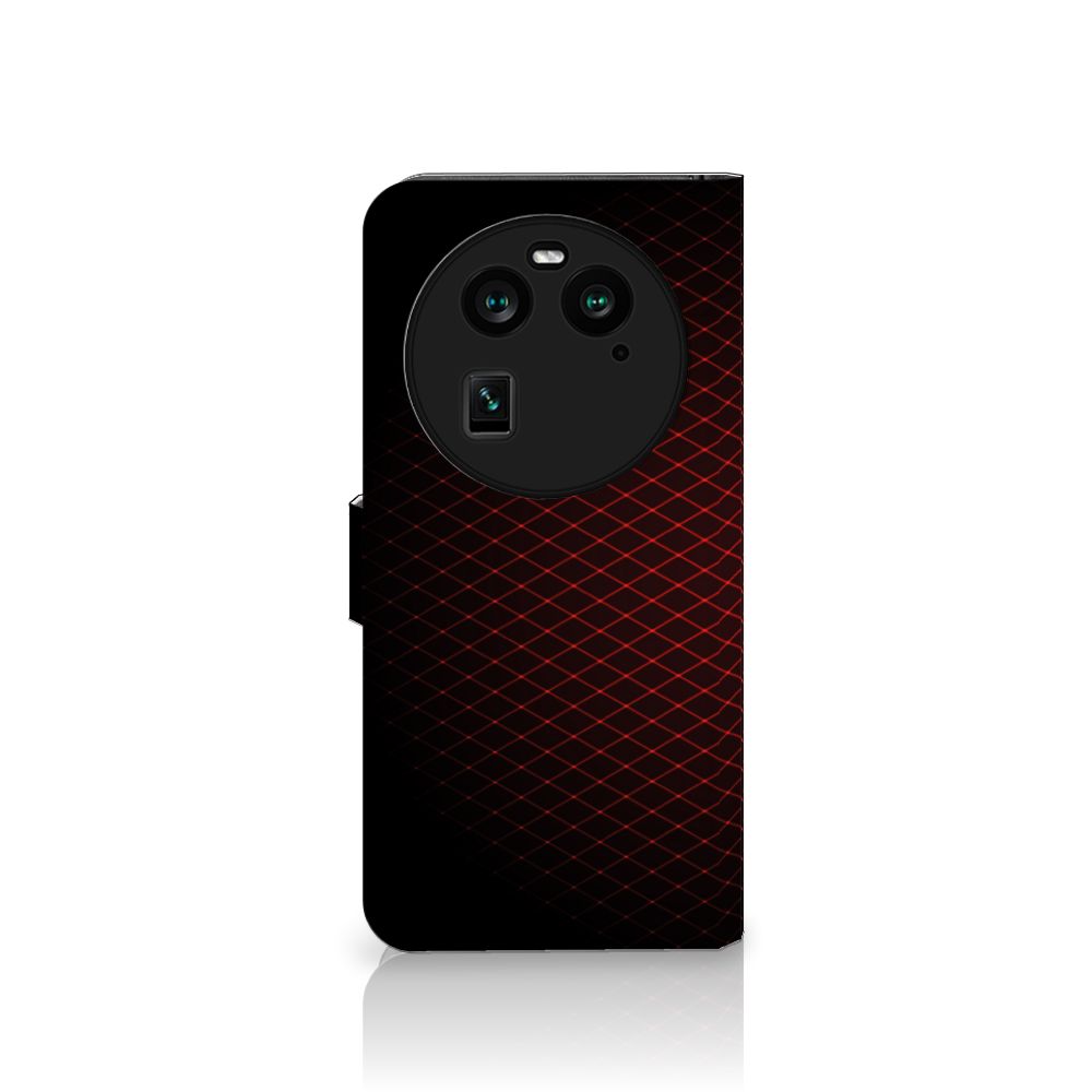 OPPO Find X6 Telefoon Hoesje Geruit Rood met geometrisch patroon en ruimte voor 3 pasjes.
