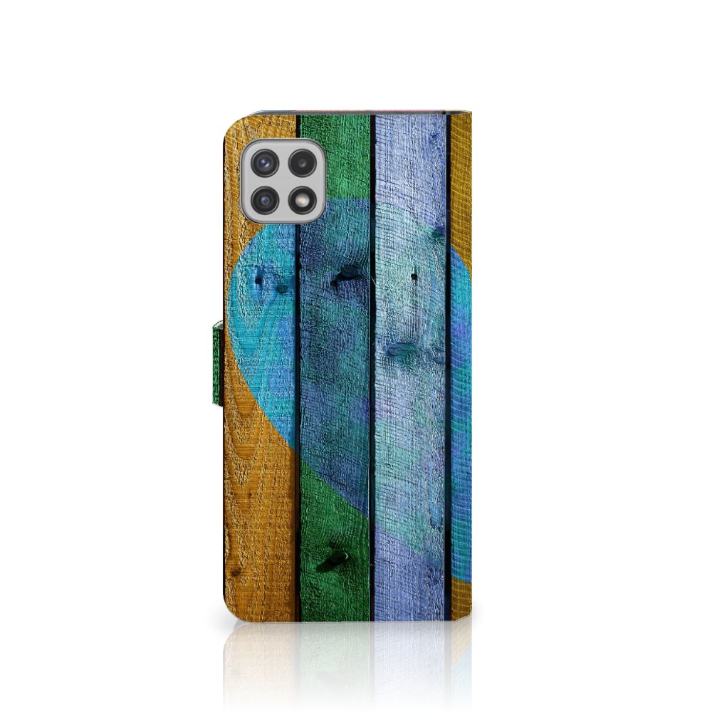 Samsung Galaxy A22 5G Book Style Case Wood Heart - Cadeau voor je Vriend