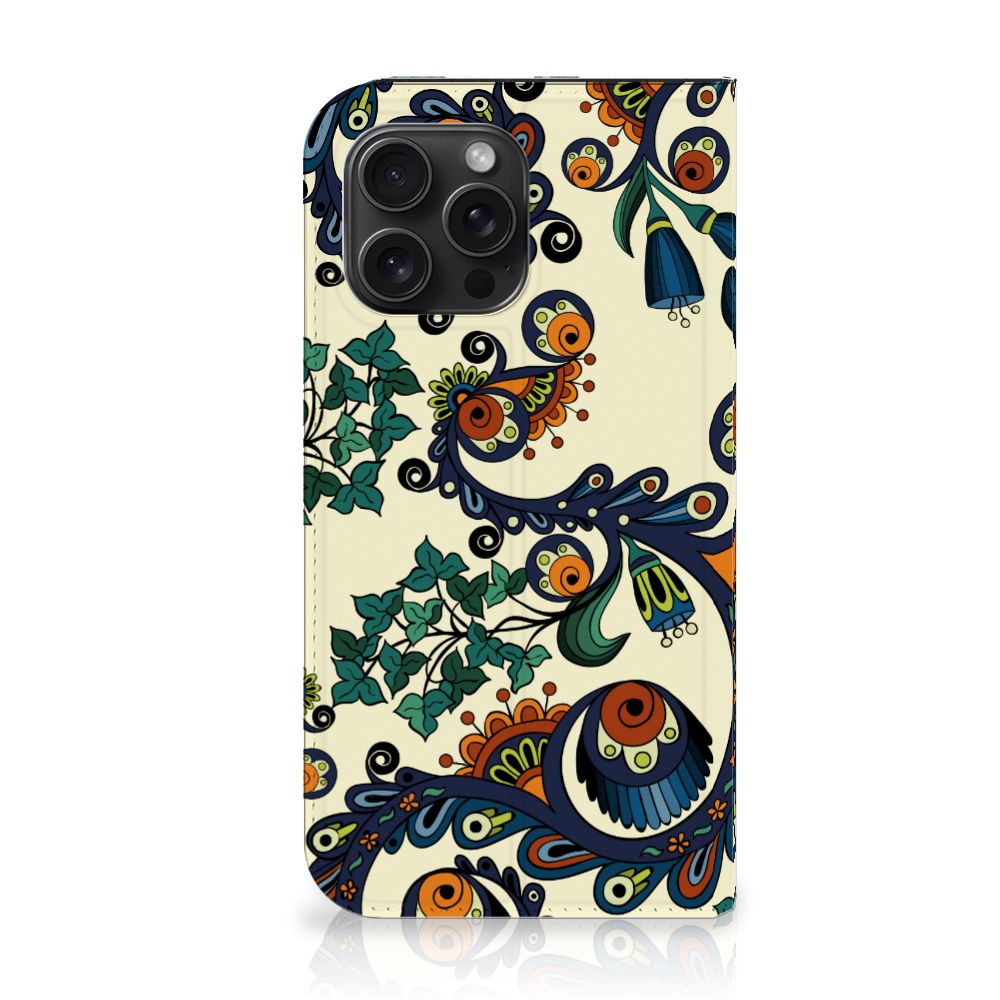 Telefoon Hoesje iPhone 15 Pro Max Barok Flower met kleurrijke bloemen en ogen in een unieke barokke stijl