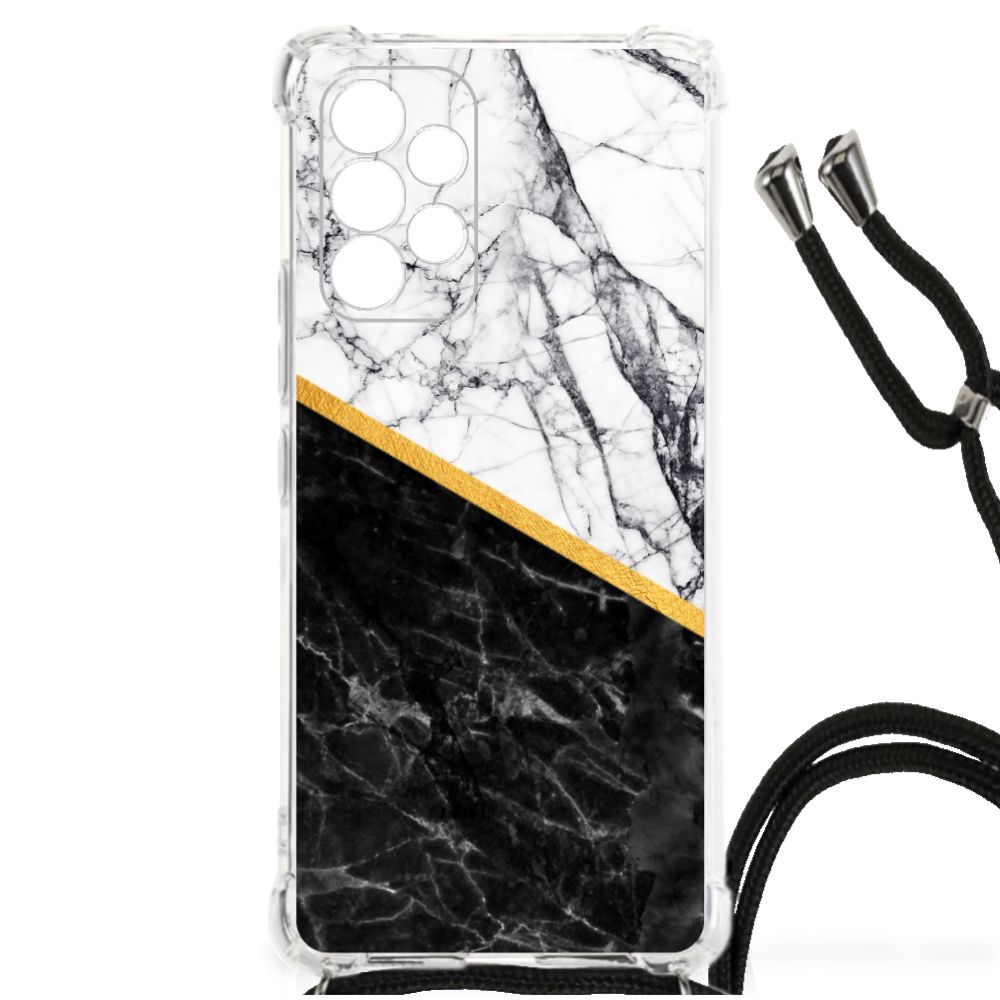 Samsung Galaxy A53 Anti-Shock Hoesje Marmer Wit Zwart - Origineel Cadeau Man