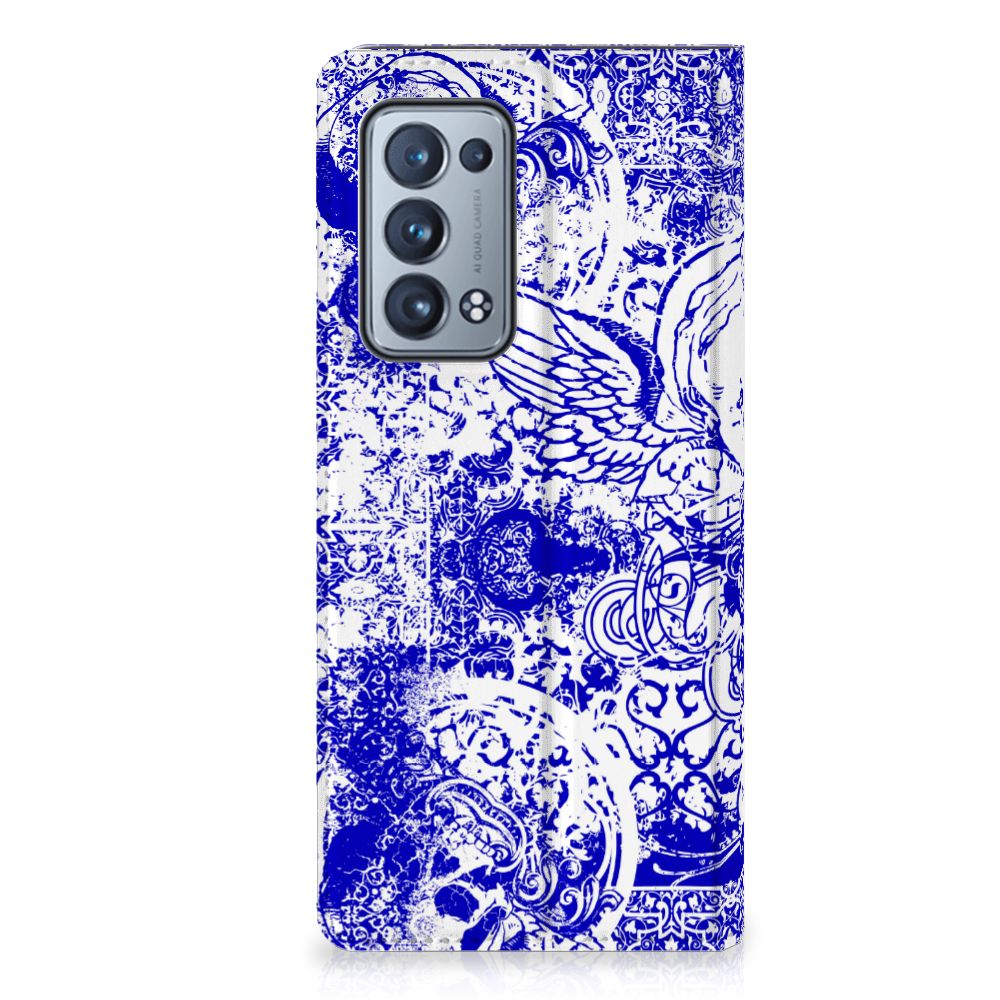 Mobiel BookCase OPPO Reno 6 Pro Plus 5G Angel Skull Blauw - B2C Telecom