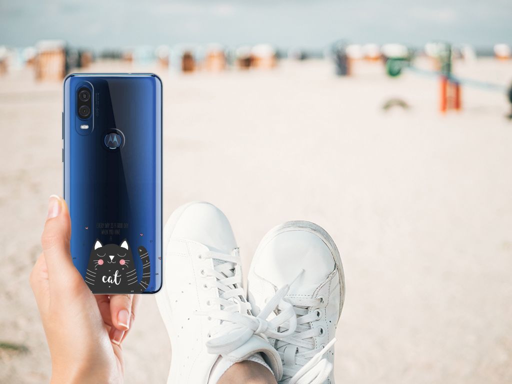 Motorola One Vision Telefoonhoesje met Naam Cat Good Day