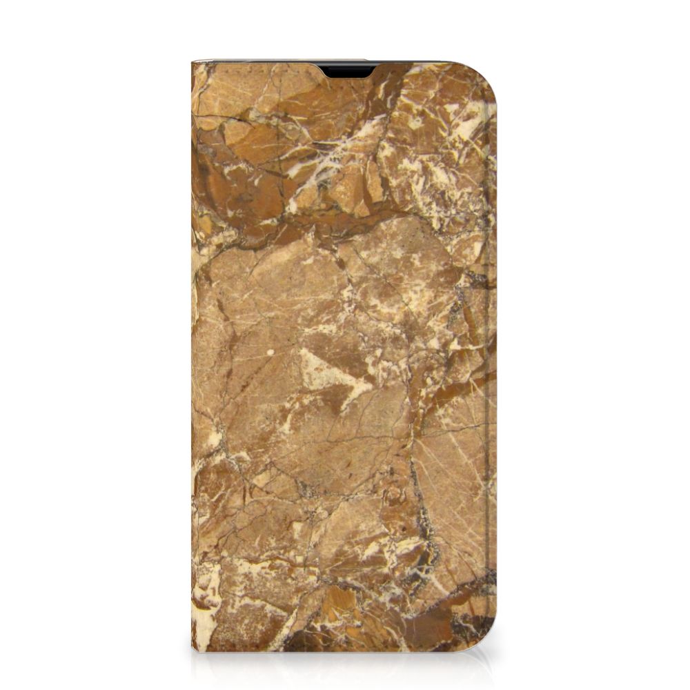 iPhone 13 Pro Standcase Marmer Creme met lichtbruine marmerprint en stijlvolle uitstraling.