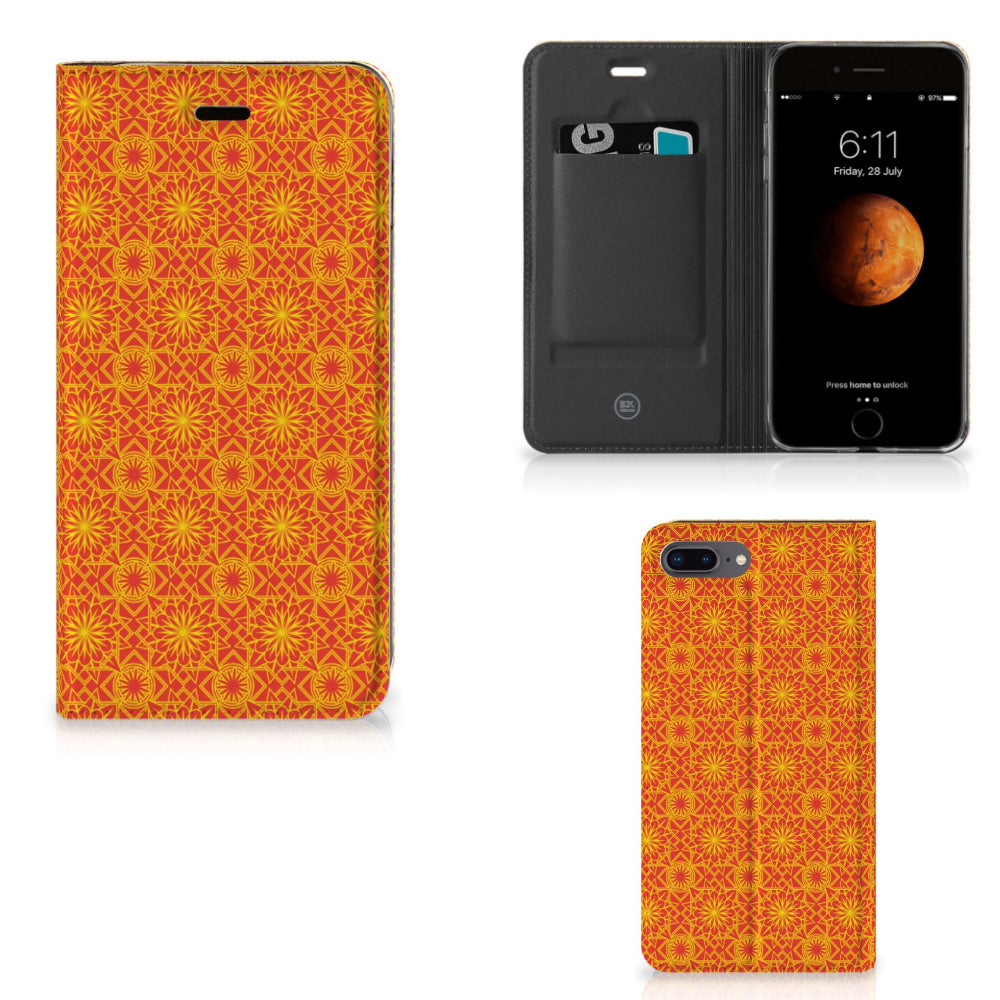 Apple iPhone 7 Plus | 8 Plus Hoesje met Magneet Batik Oranje