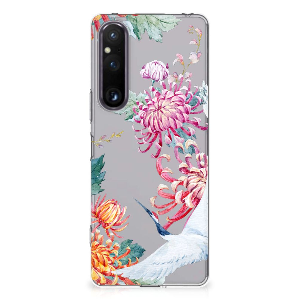 Sony Xperia 1 V TPU Hoesje Bird Flowers