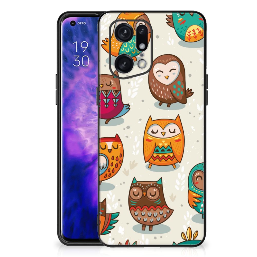 OPPO Find X5 Pro Dierenprint Telefoonhoesje Vrolijke Uilen