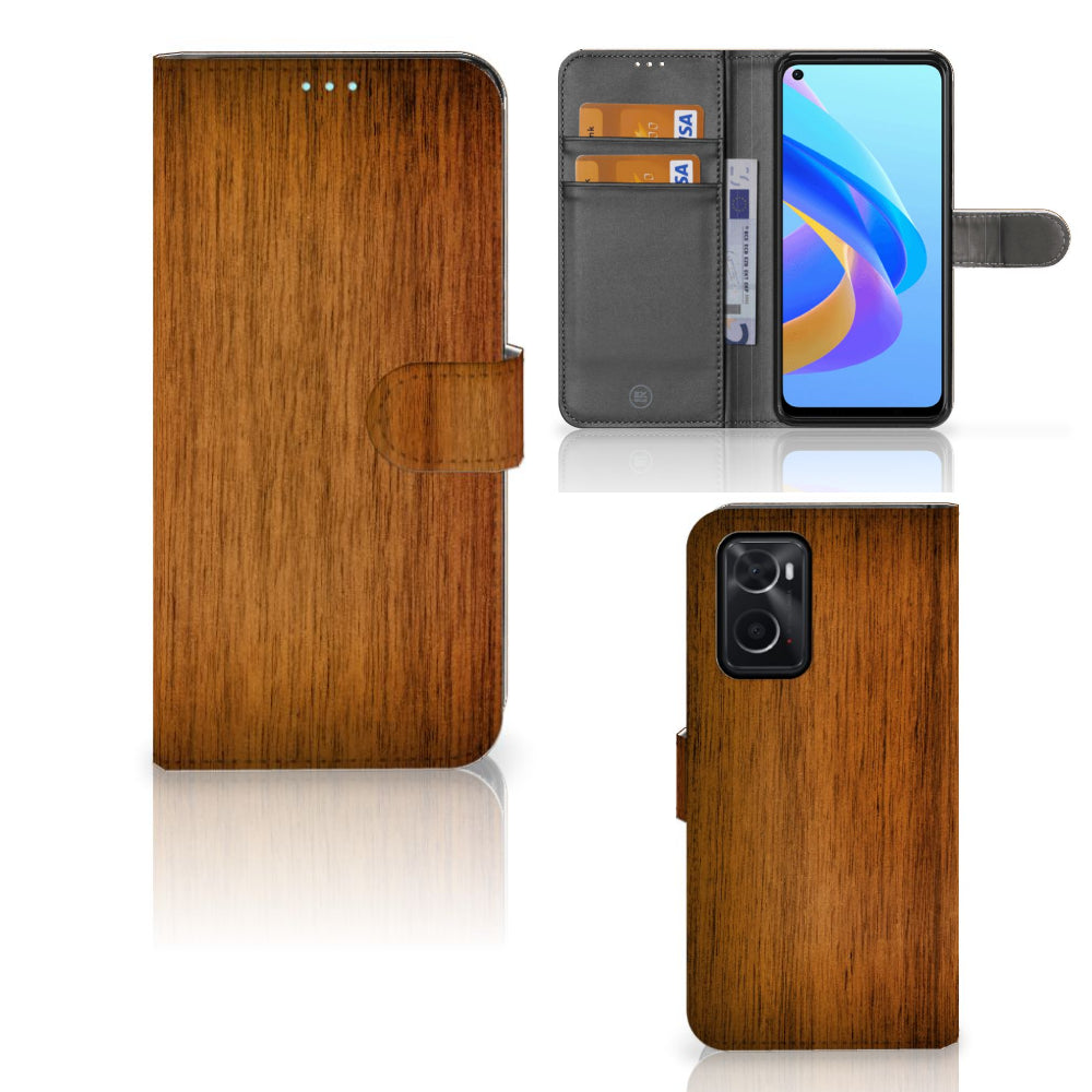 OPPO A76 | A96 Book Style Case Donker Hout