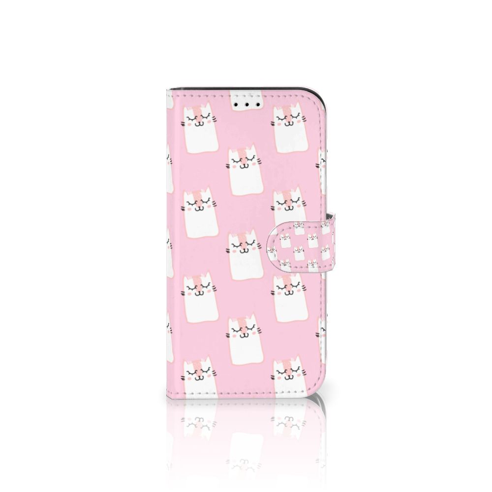 iPhone 13 Pro Telefoonhoesje met Pasjes Sleeping Cats design met schattige witte katten op een roze achtergrond 🐱