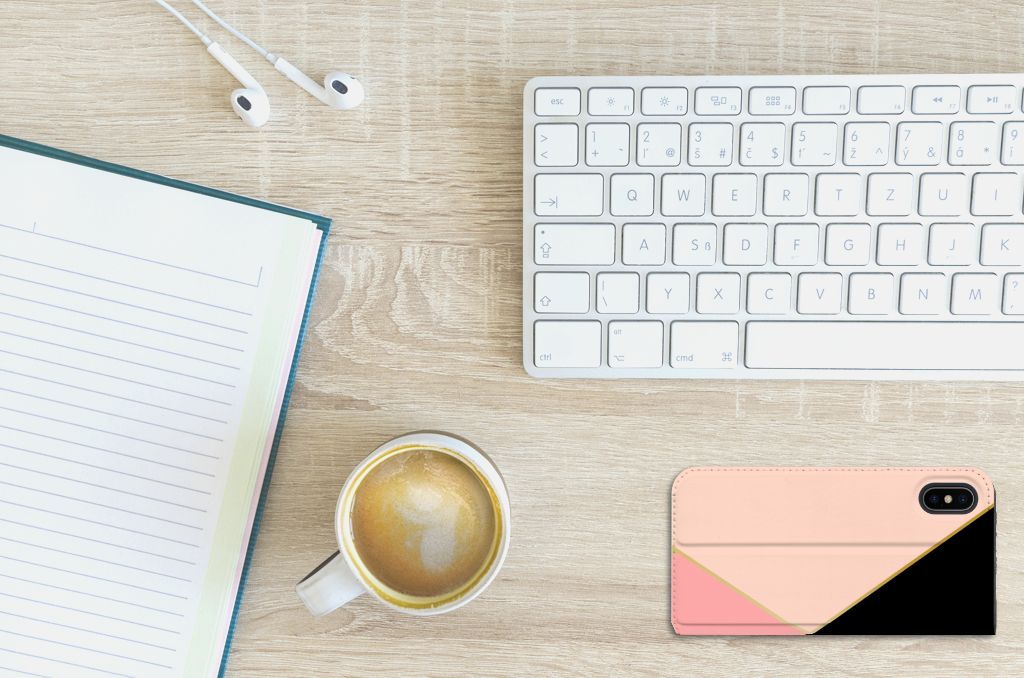 Apple iPhone X | Xs Stand Case Zwart Roze Vormen