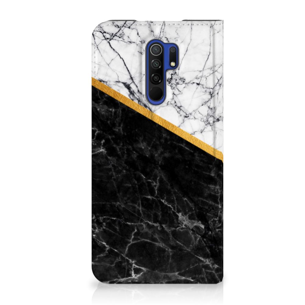 Xiaomi Redmi 9 Standcase Marmer Wit Zwart - Origineel Cadeau Man - B2C Telecom