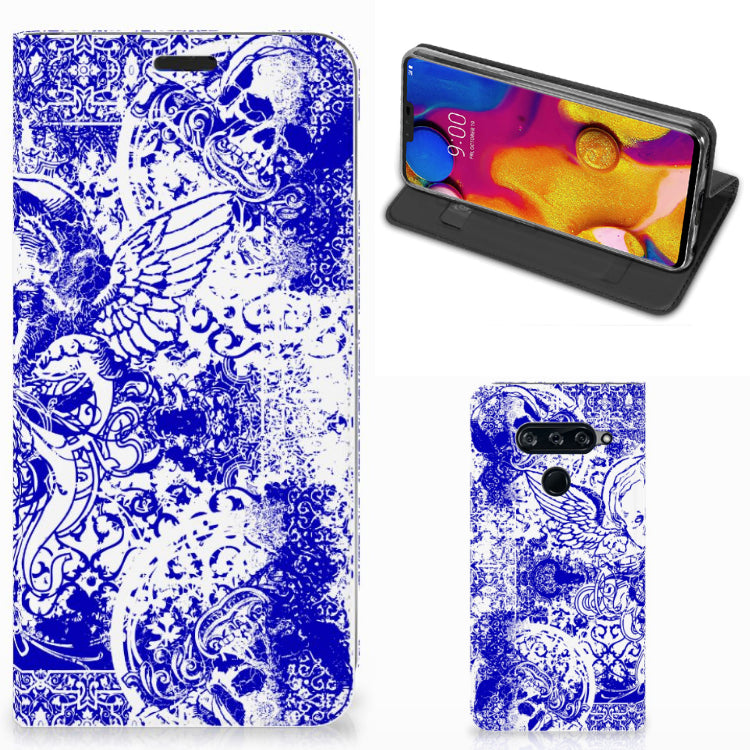 Mobiel BookCase LG V40 Thinq Angel Skull Blauw