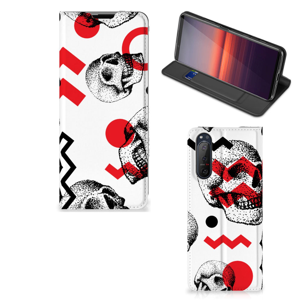 Mobiel BookCase Sony Xperia 5 II Skull Red