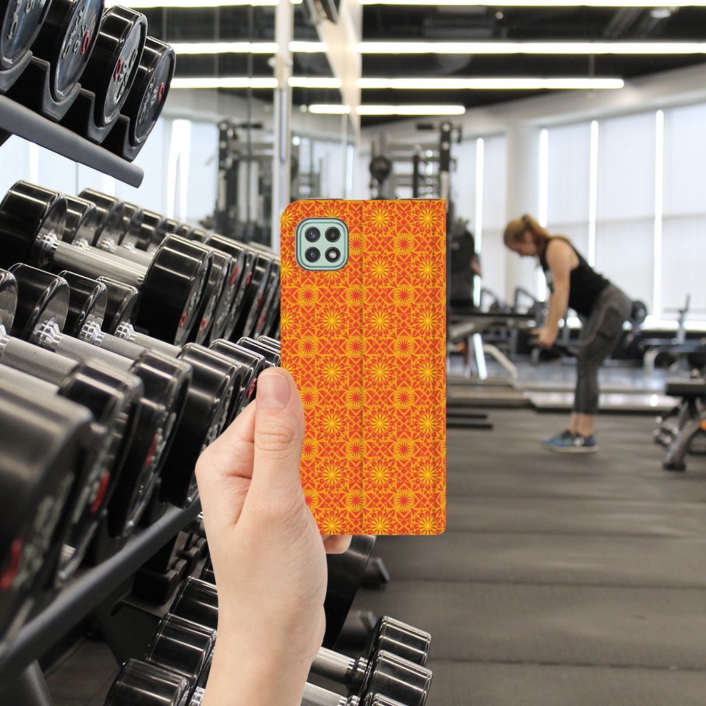 Samsung Galaxy A22 5G Hoesje met Magneet Batik Oranje - B2C Telecom
