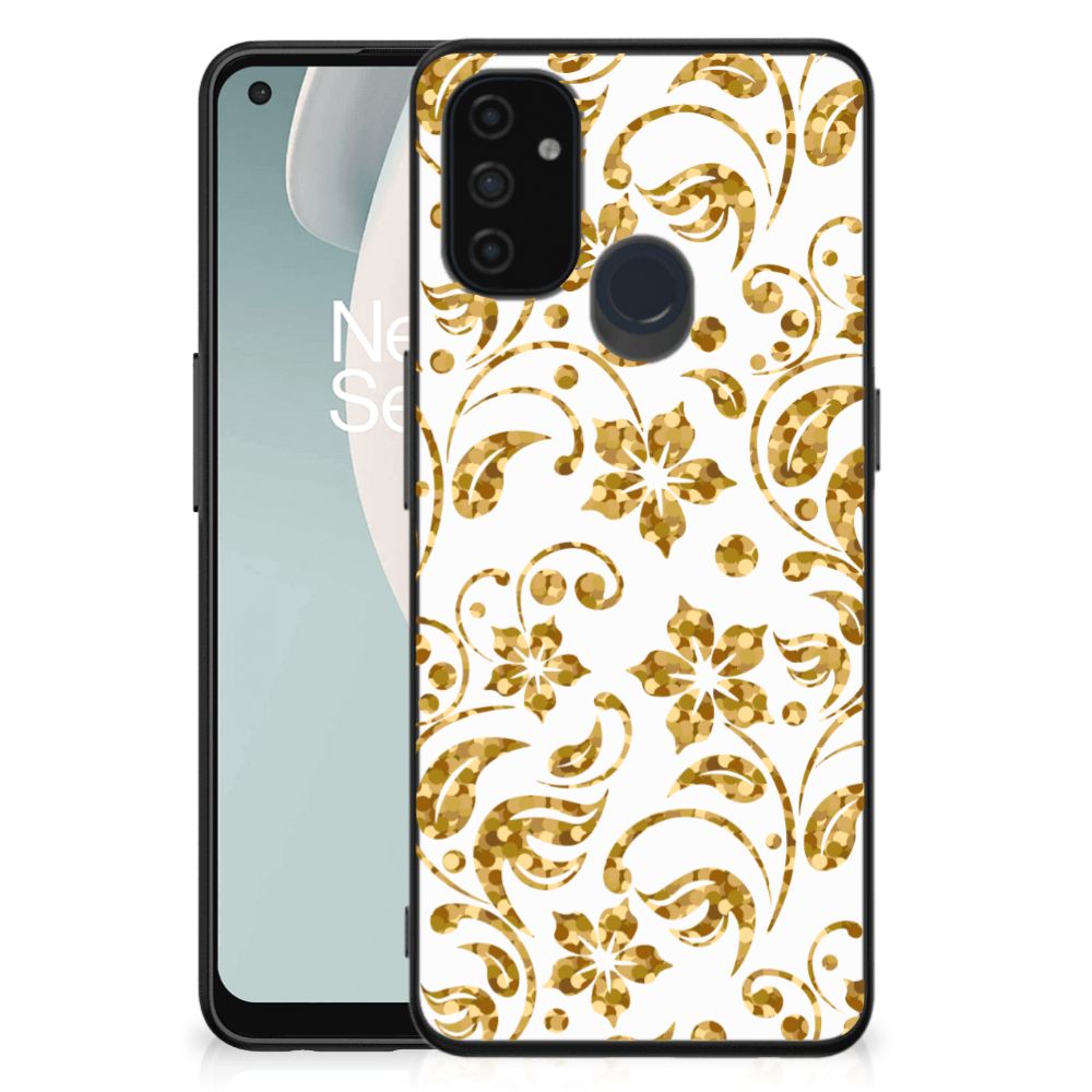 OnePlus Nord N100 Bloemen Hoesje Gouden Bloemen