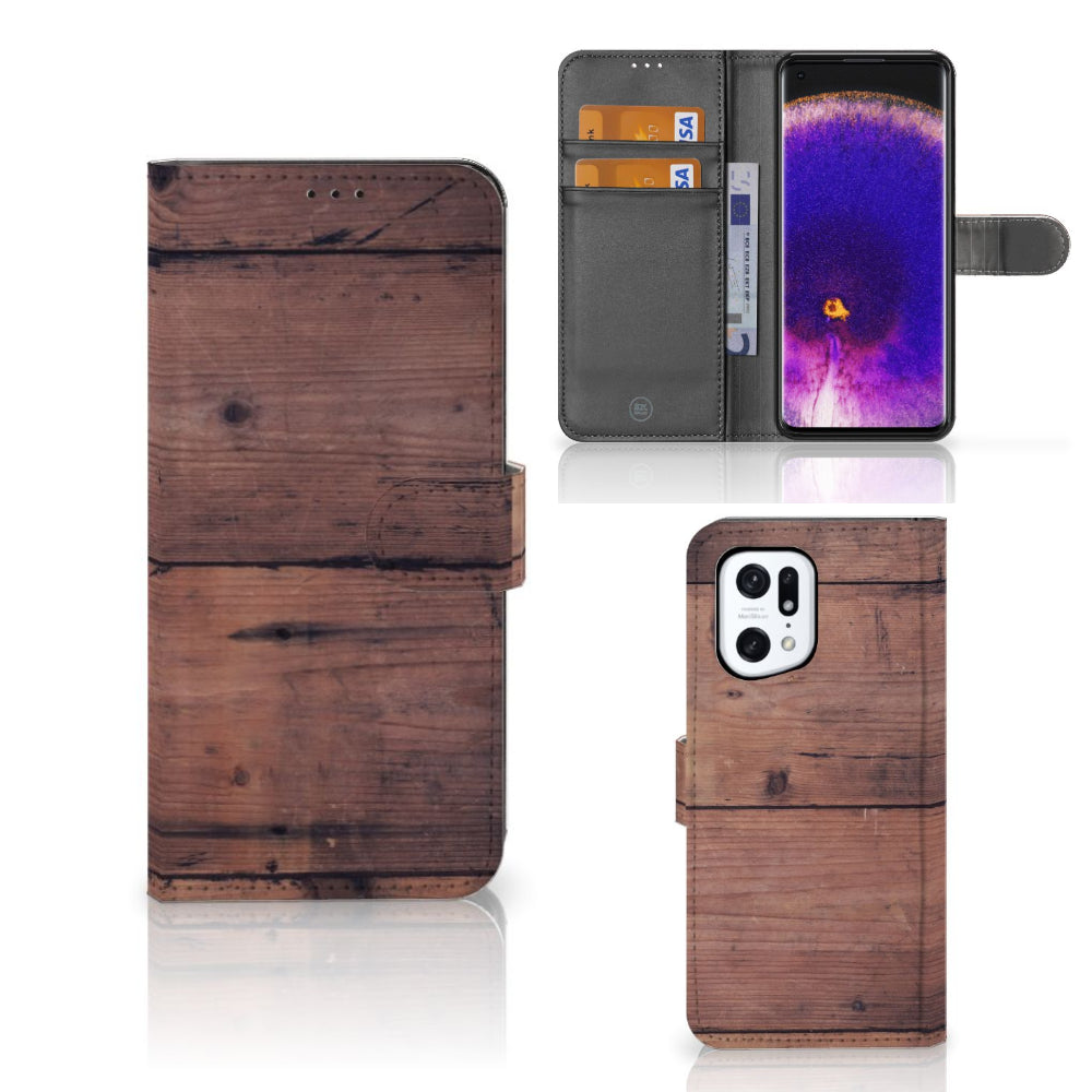 OPPO Find X5 Pro Book Style Case Old Wood