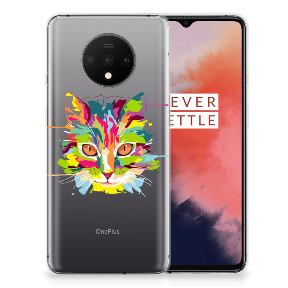 OnePlus 7T Telefoonhoesje met Naam Cat Color