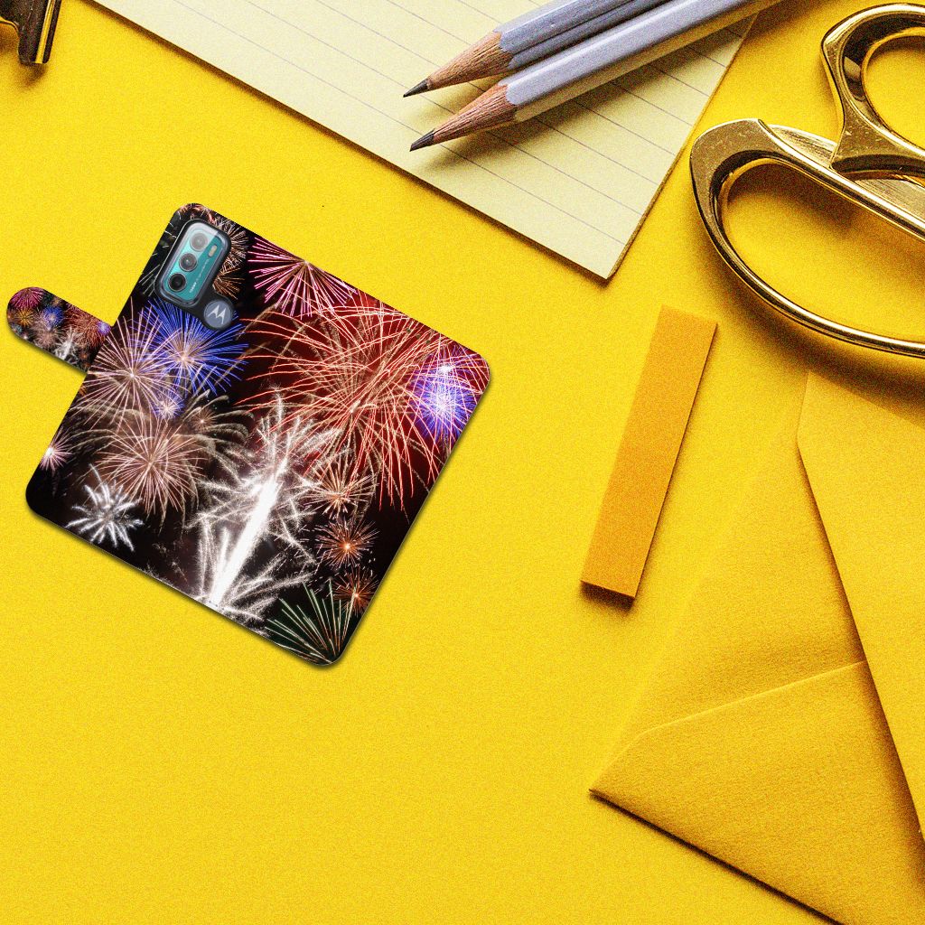 Motorola Moto G60 Wallet Case met Pasjes Vuurwerk
