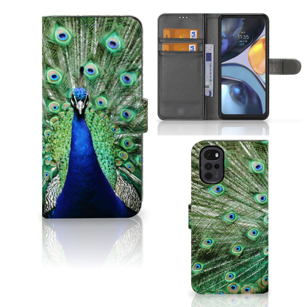 Motorola Moto G22 Telefoonhoesje met Pasjes Pauw