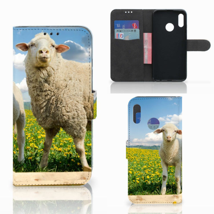 Honor 10 Lite Telefoonhoesje met Pasjes Schaap en Lammetje