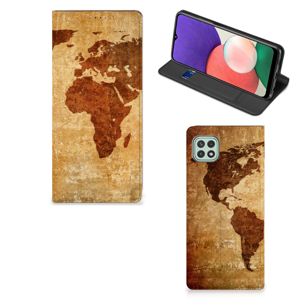 Samsung Galaxy A22 5G Book Cover Wereldkaart - B2C Telecom