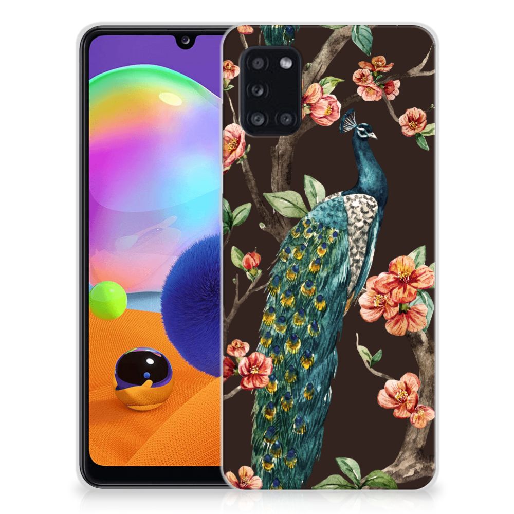 Samsung Galaxy A31 TPU Hoesje Pauw met Bloemen