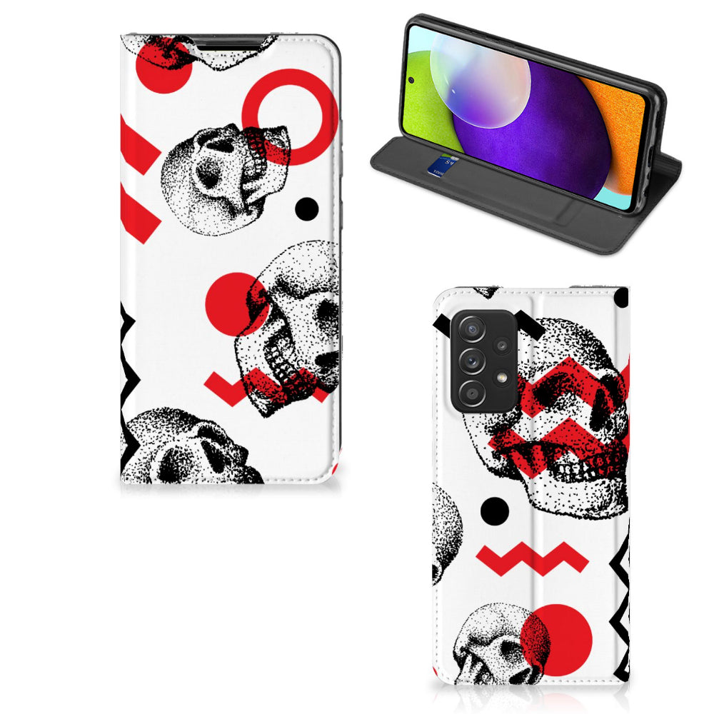 Mobiel BookCase Samsung Galaxy A52 Skull Red