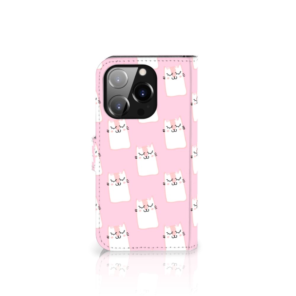 iPhone 14 Pro Telefoonhoesje met Pasjes Sleeping Cats design in roze met schattige katten 🐱.