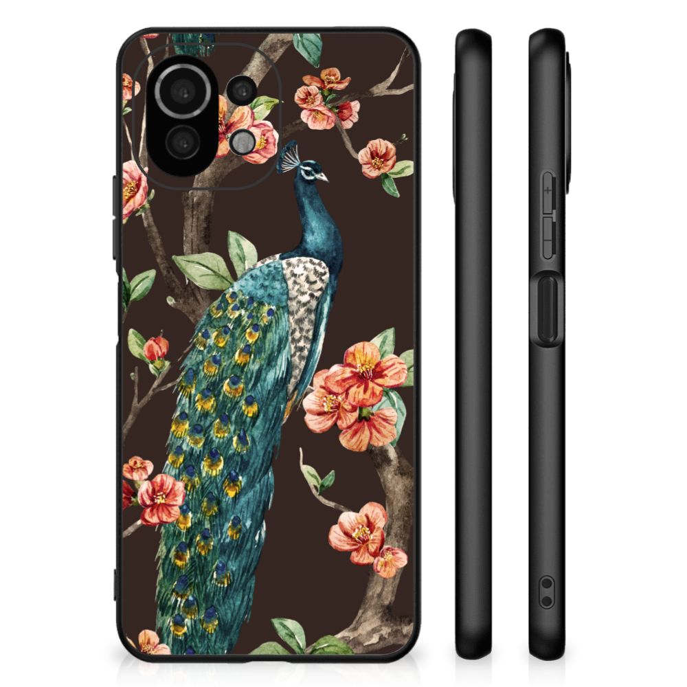 Xiaomi 11 Lite 5G NE | Mi 11 Lite Dierenprint Telefoonhoesje Pauw met Bloemen