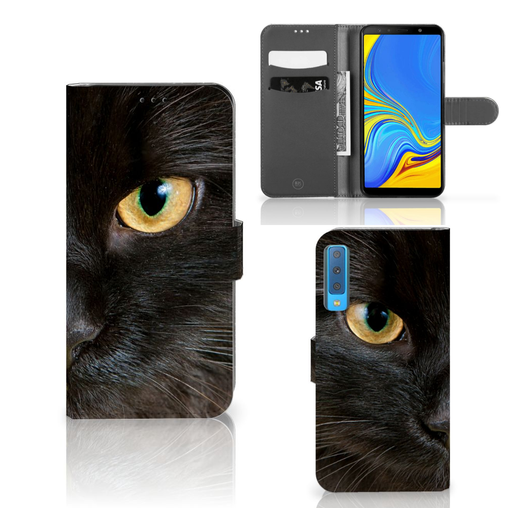 Samsung Galaxy A7 (2018) Telefoonhoesje met Pasjes Zwarte Kat