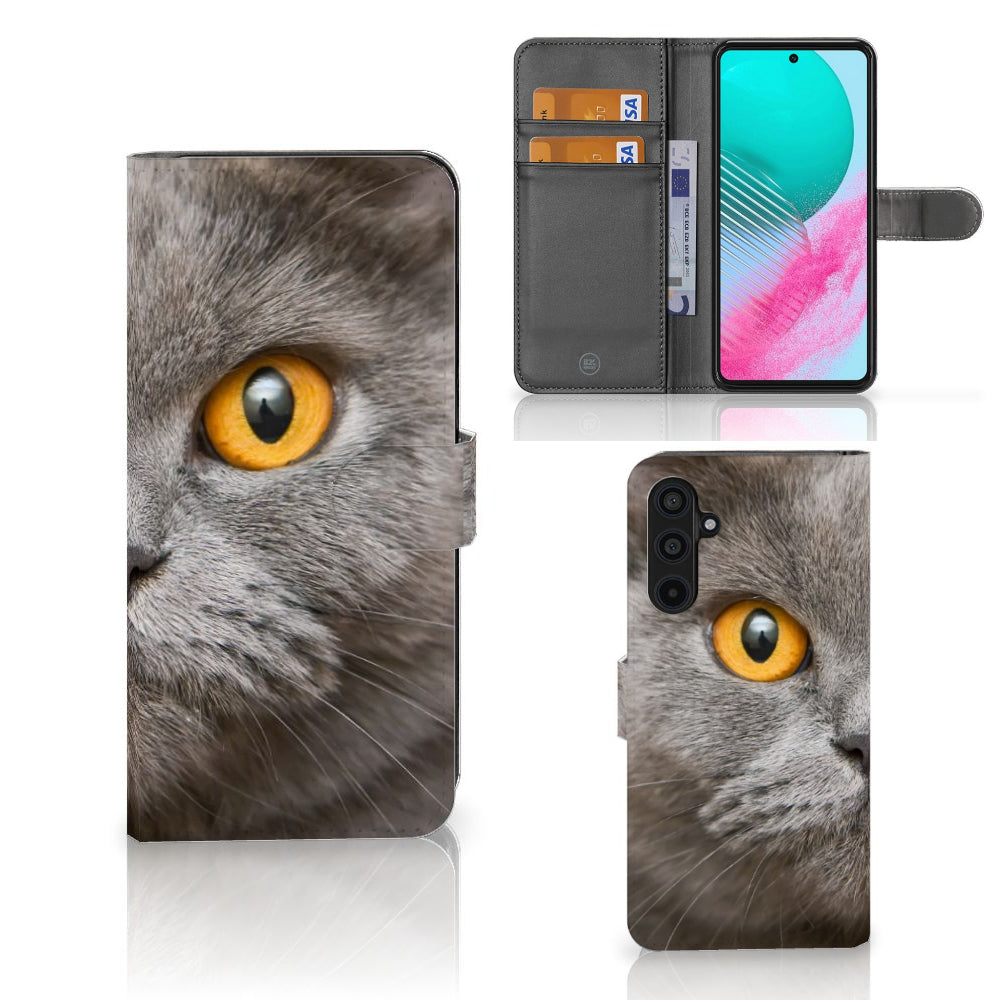Telefoonhoesje met Pasjes Samsung Galaxy M54 Britse Korthaar met afbeelding van een Britse korthaar kat.