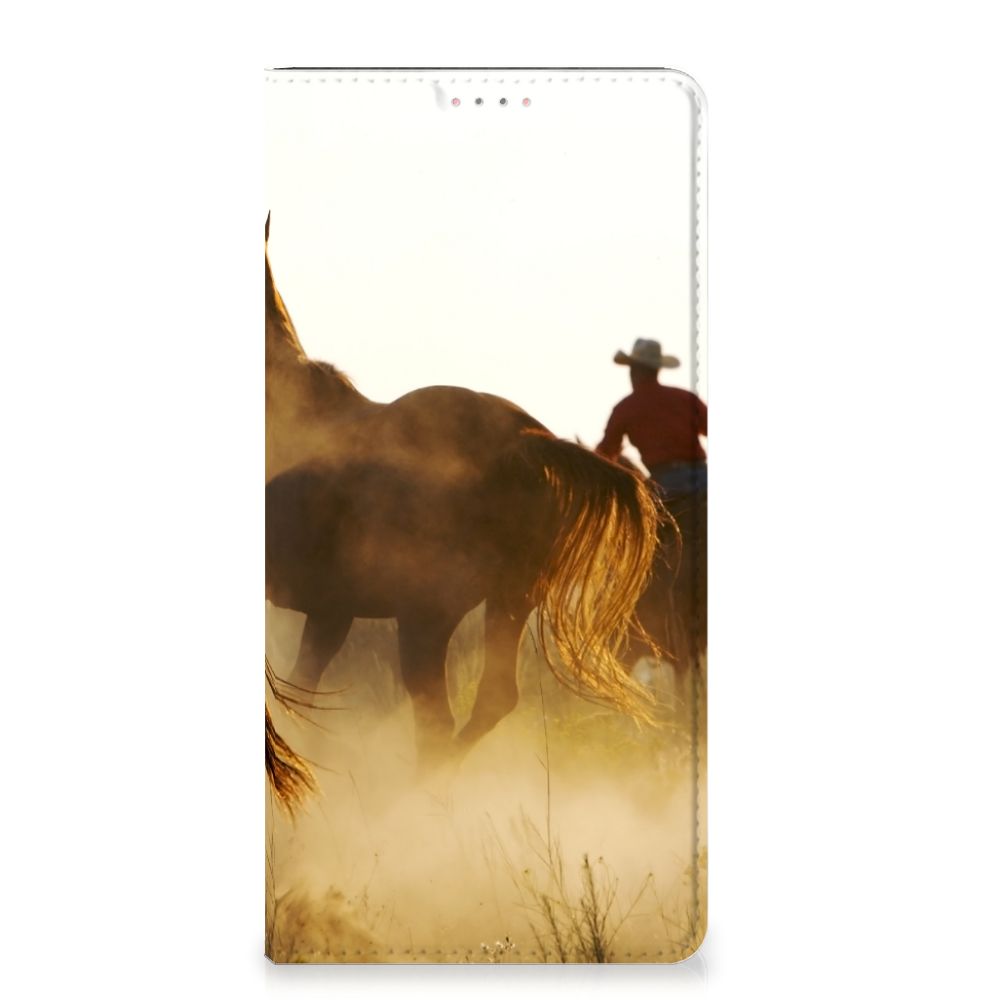 Samsung Galaxy A13 (4G) Hoesje maken Design Cowboy met paarden en cowboy in silhouet
