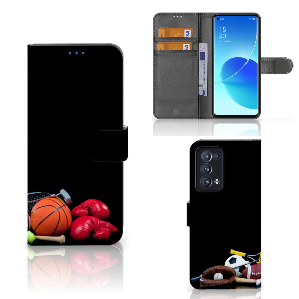 OPPO Reno 6 Pro Plus 5G Wallet Case met Pasjes Sports met sportuitrusting en vakken voor pasjes