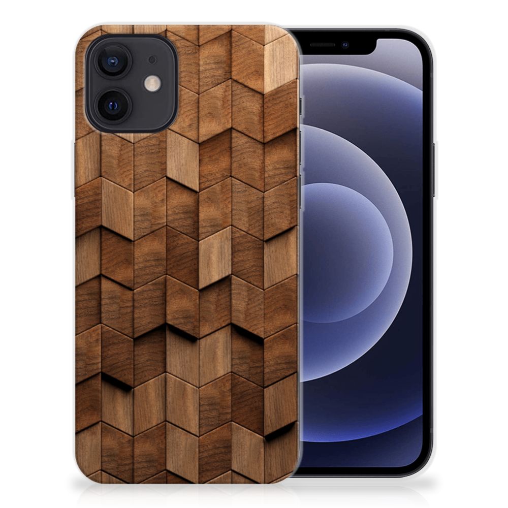 Bumper Hoesje voor iPhone 12 | 12 Pro (6.1") Wooden Cubes