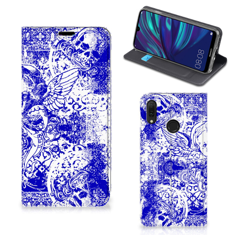 Mobiel BookCase Huawei Y7 hoesje Y7 Pro (2019) Angel Skull Blauw