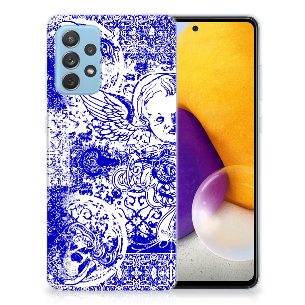 Silicone Back Case Samsung Galaxy A72 Angel Skull Blauw