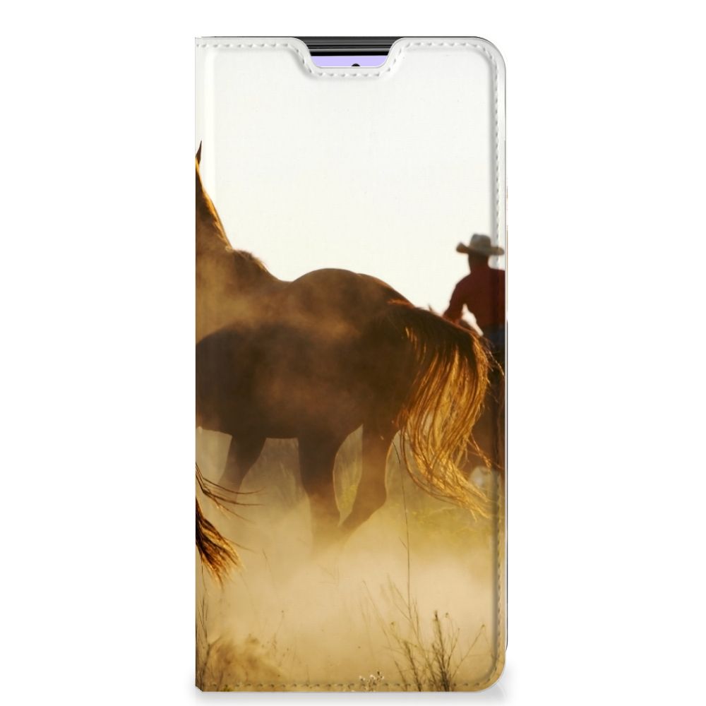 Xiaomi Redmi Note 10 Pro Hoesje maken Design Cowboy met paarden en cowboy in de natuur