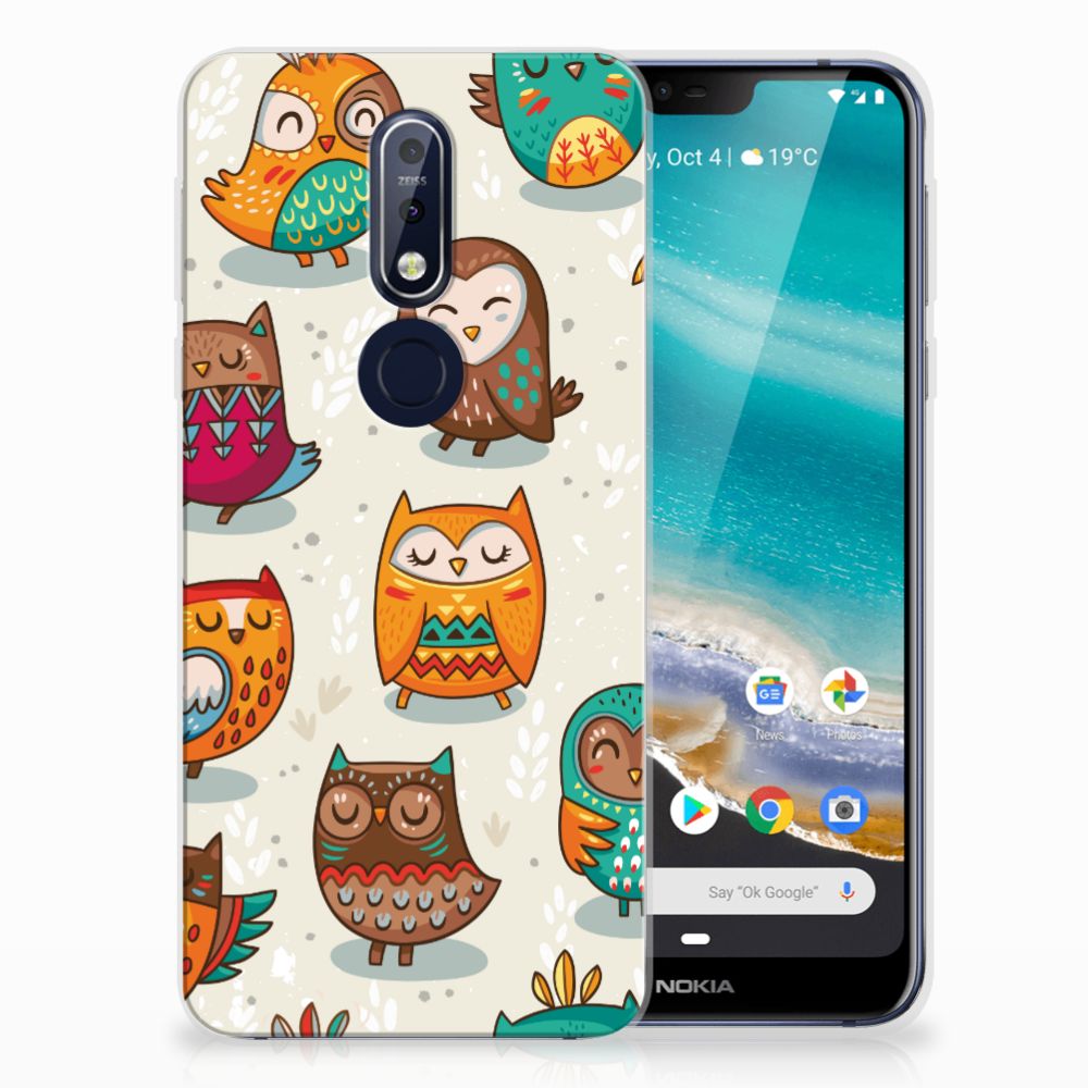 Nokia 7.1 TPU Hoesje Vrolijke Uilen